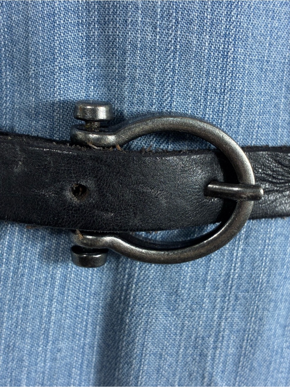 BDG Womens belt Black genuine Leather with gray hardware